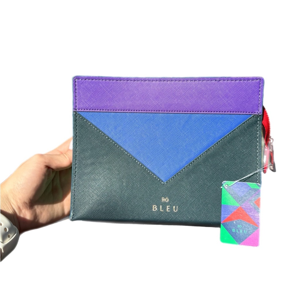 R+Co Bleu Vegan Leather Cosmetic Pouch Bag Zippered Top